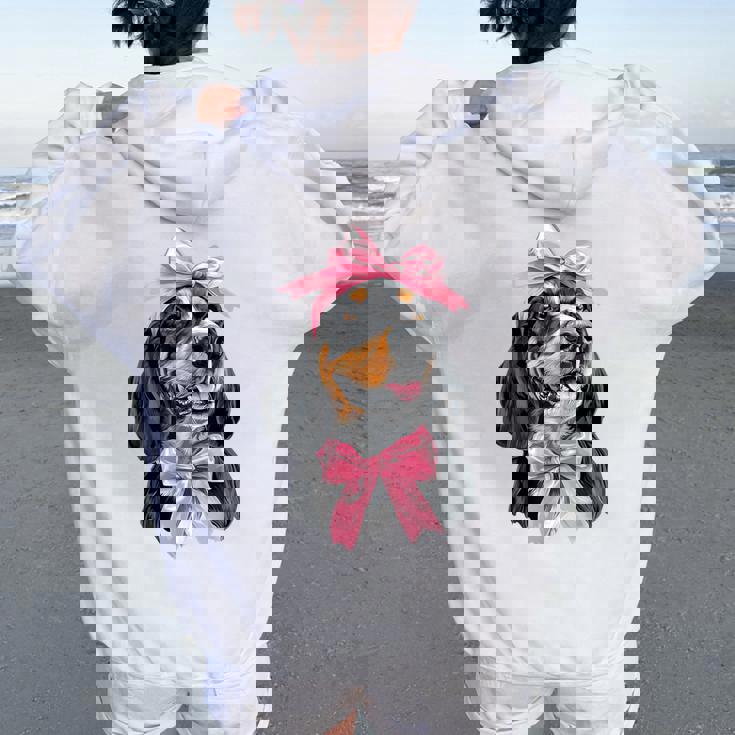 Coquette Bow Coonhound Dog Mom ピンクリボンガール レディース オーバーサイズ パーカー バックプリント