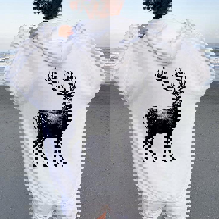 Deer Dad Mom Lover モノクロ 鹿 レディース オーバーサイズ パーカー バックプリント