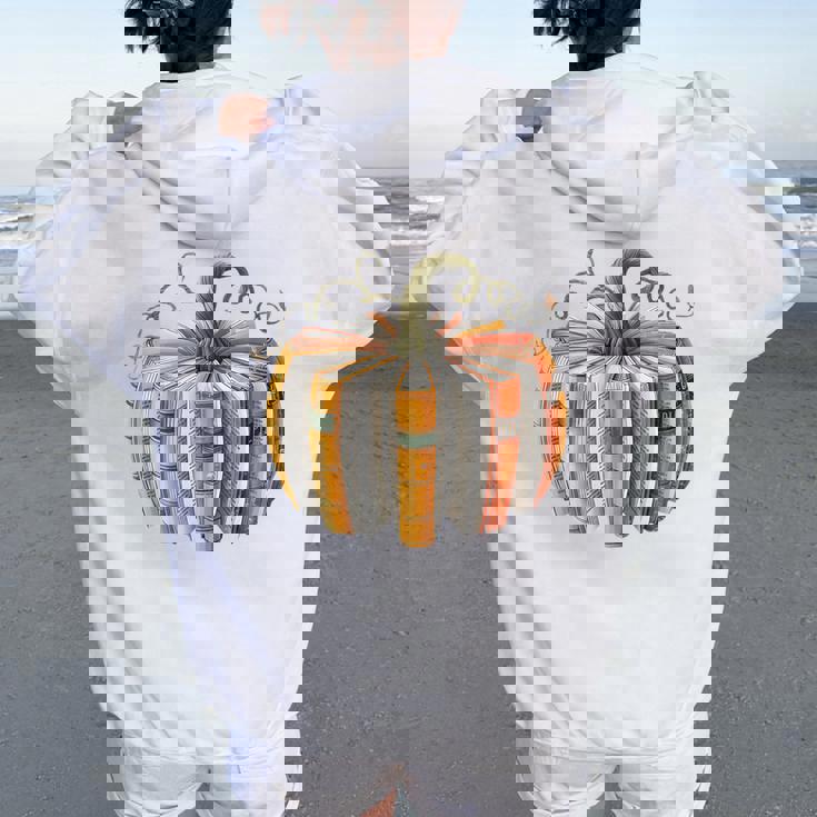 Fall Book Pumpkin Fall Librarians Bookworm Teachers Students Women Oversized Hoodie Back Print