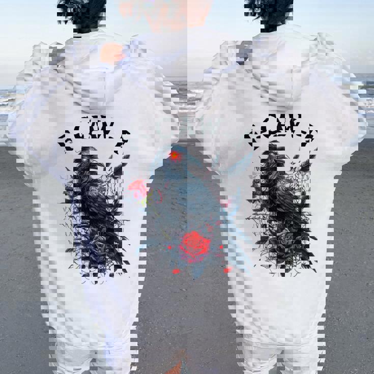 Gothic Black Crow F-Caw-F With Red Roses Women Oversized Hoodie