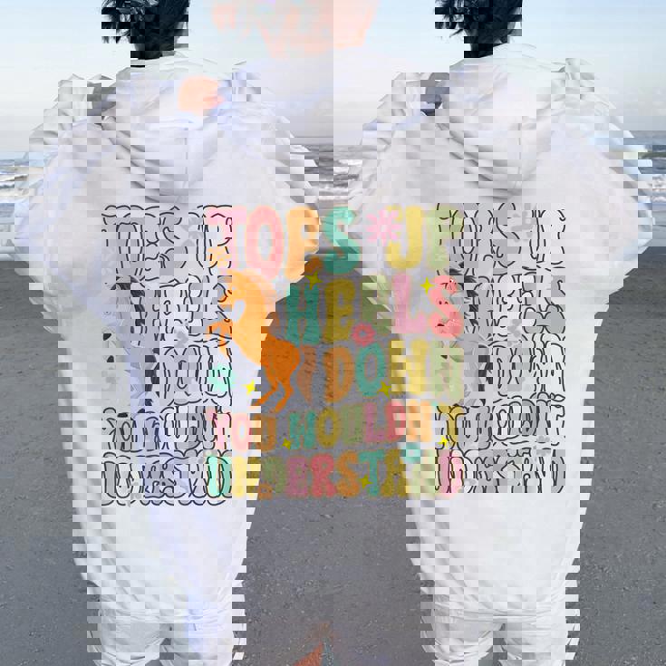 Groovy 乗馬 乗馬 乗馬 つま先アップ ヒールダウン レディース オーバーサイズ パーカー バックプリント