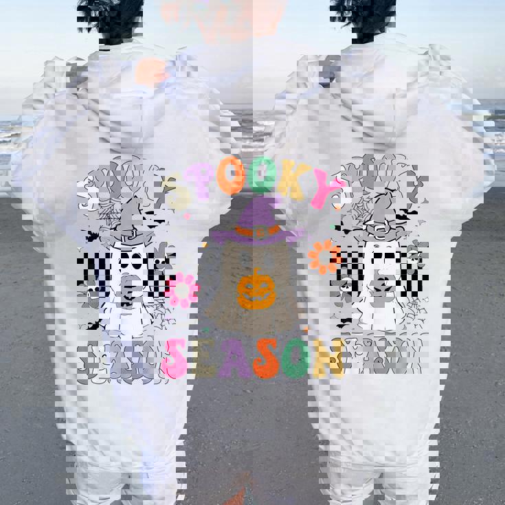 Groovypookyeason レトロ ゴースト 持株 パンプキン ハロウィン レディース オーバーサイズ パーカー バックプリント