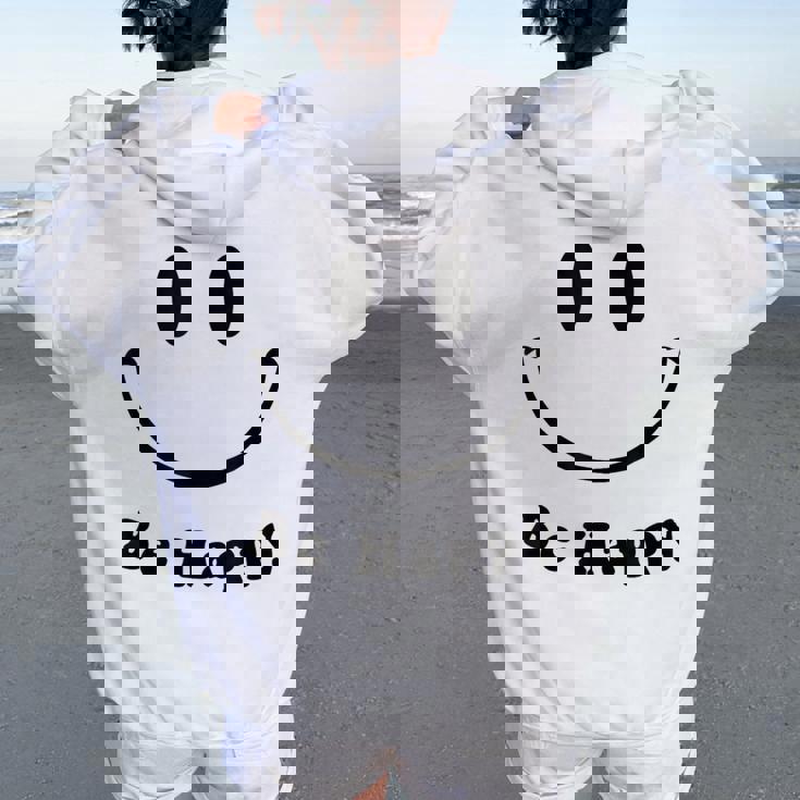 Be Happy Groovy スマイルフェイス かわいい ハッピーピース スマイルフェイス レディース オーバーサイズ パーカー バックプリント