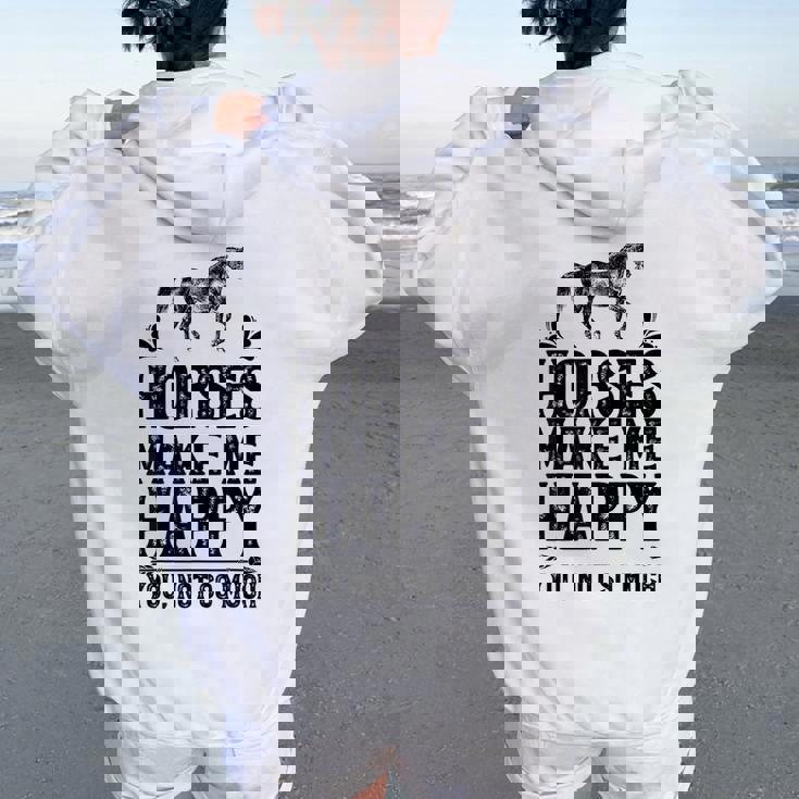 Horses Make Me Happy 楽しい馬愛好家 農家乗馬 レディース オーバーサイズ パーカー バックプリント