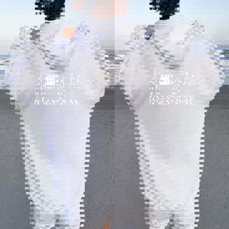 No Beer No Life ユーモラスなデザイン。ハートビートとビール。 長袖tシャツ レディース オーバーサイズ パーカー バックプリント