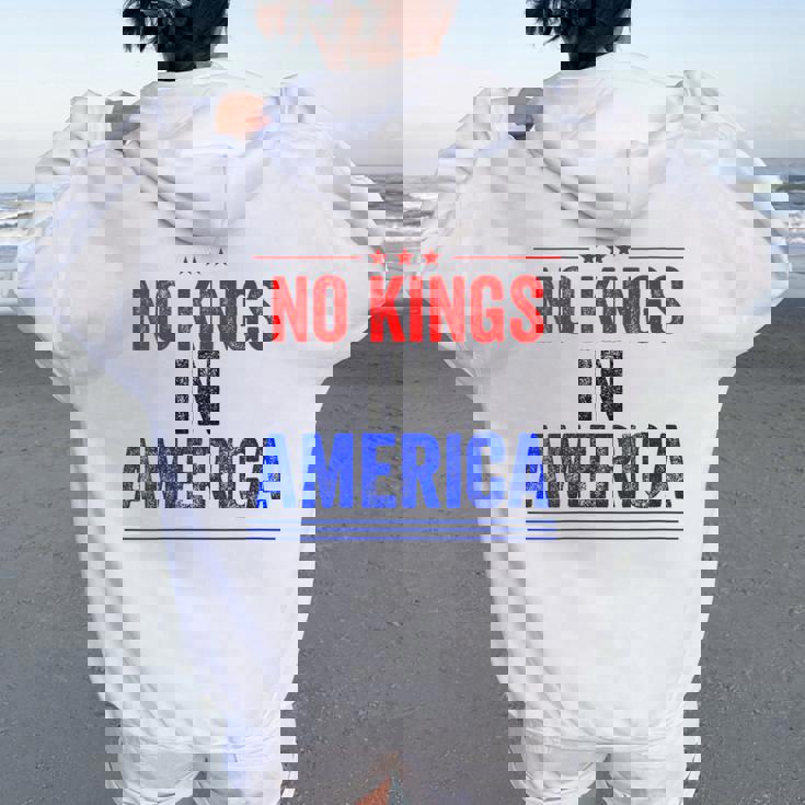 No Kings In America Flag Protest Save Democracy Women Oversized Hoodie Back Print