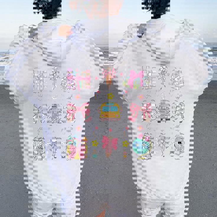 School Pencils And Bows Teacher Bow Coquette Pencil Girls Women Oversized Hoodie Back Print