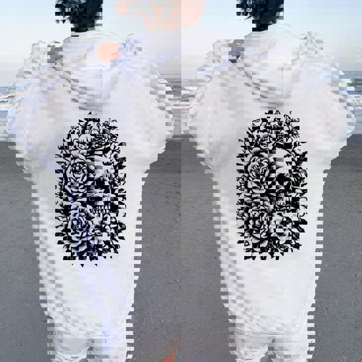 Skull Flower Rad Rock N Roll Graphic Retro レディース オーバーサイズ パーカー バックプリント