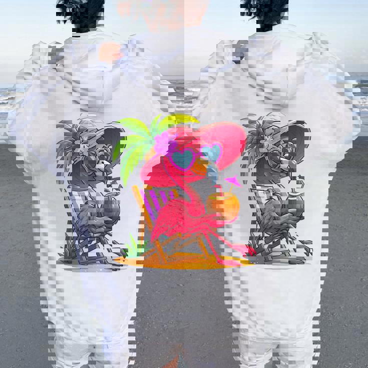 Summer Vibes Pink Flamingo Beach Palm Tree Summer Vacation Women Oversized Hoodie Back Print