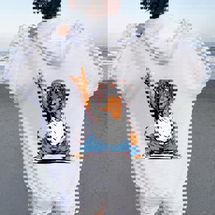 Teckel ロックミュージック 男性 子供 女性 ソーセージ 犬 ダックスフンド 長袖tシャツ レディース オーバーサイズ パーカー バックプリント