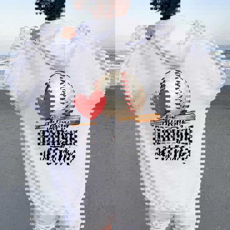 That's My Grandson Out There Baseball Grandma Women Oversized Hoodie Back Print