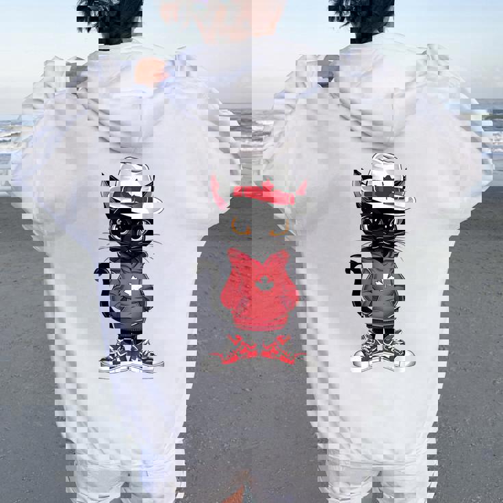 カナダデー 面白い クール 黒猫 カナダ国旗 キッズ 女の子 男の子 レディース オーバーサイズ パーカー バックプリント