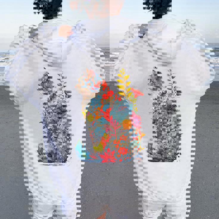 カラフル 花 猫 レディース オーバーサイズ パーカー バックプリント