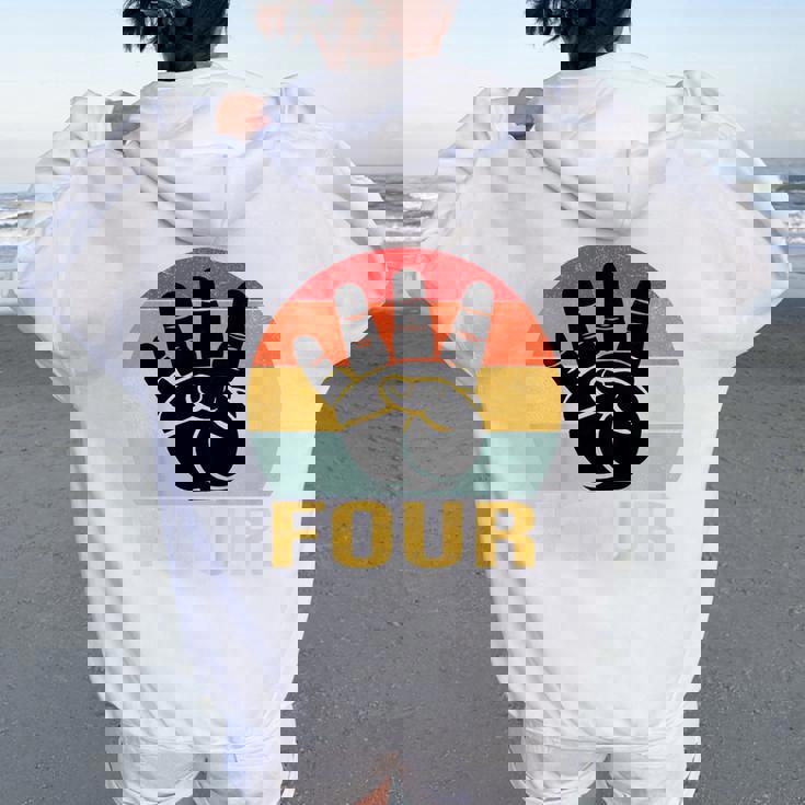 キッズ 4 歳の誕生日 4 つの指 私は 4 4 歳の男の子、女の子 レディース オーバーサイズ パーカー バックプリント