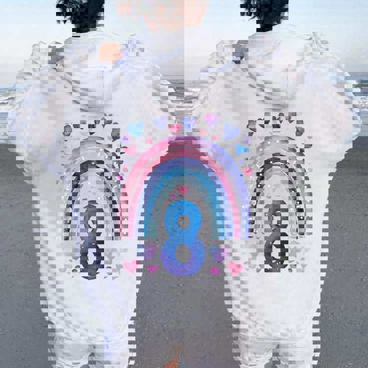 キッズ 誕生日 8 女の子 レインボー 水彩 8歳 レディース オーバーサイズ パーカー バックプリント