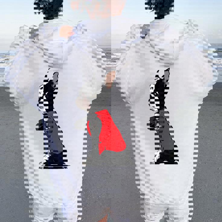 ボストンテリア I Love Mom タトゥーシャツ 面白いボストンテリア レディース オーバーサイズ パーカー バックプリント