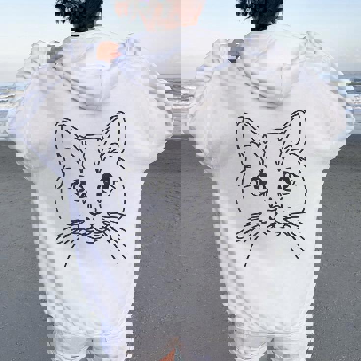 ラインアートお父さんお母さん猫-マンクス猫 レディース オーバーサイズ パーカー バックプリント