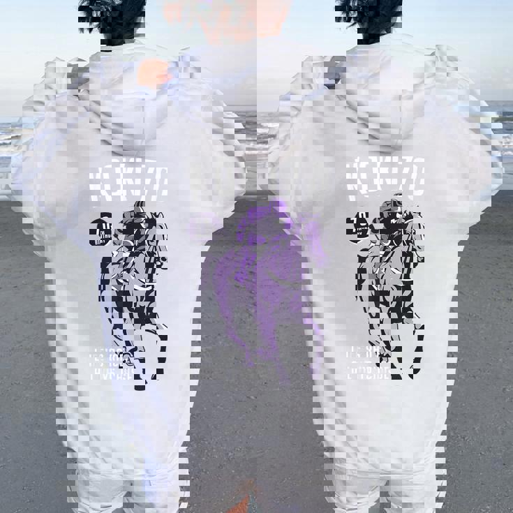 古希祝い 競馬好き うま 馬好き 父 母 男性 女性 70歳お祝い Life's Race Always Chase レディース オーバーサイズ パーカー バックプリント