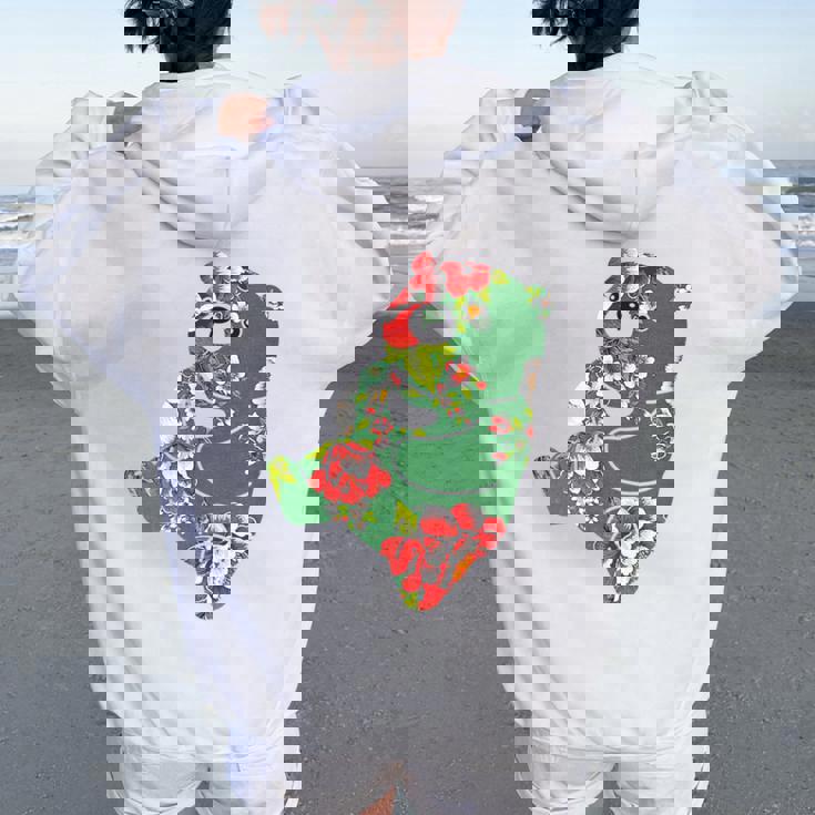 台湾花布柄 くまちゃん 熊 緑 みどり グリーン 客家花布 台湾花布 台湾雑貨 台湾 台湾風 かわいい お洒落 レディース オーバーサイズ パーカー バックプリント