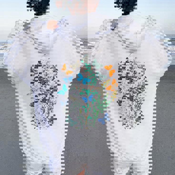 花 蝶々 かわいい フラワー 蝶 アート メンズ レディース 服 母 女性用 おしゃれ レディース オーバーサイズ パーカー バックプリント