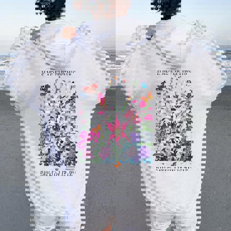 花柄 クリスチャン ティー 聖書 詩 伝道の書 3 レディース オーバーサイズ パーカー バックプリント