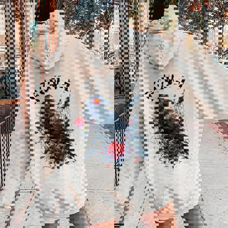 Gothic Black Crow F-Caw-F With Red Roses Women Oversized Hoodie