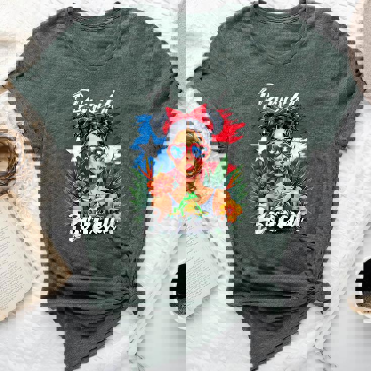 Puerto Rican Girls Boricua Puerto Rico Heritage Messy Bun Bella Canvas T-shirt