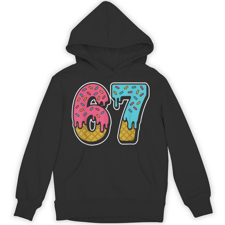 67 Jongens Meisjes Hoodies Cartoon Gedrukte Truien Klassiek Genummerde Capuchon Tops Met Lange Mouwen Voor Kinderen, Casual Winter Streetwear Voor Feestdagen, Grijs, 9-10 jaar