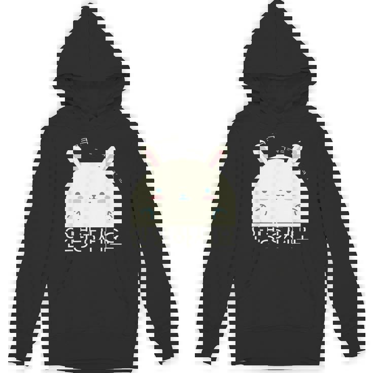 Annyeonghaseyo 笑うかわいいウサギ ハングル 韓国語アルファベット パーカー