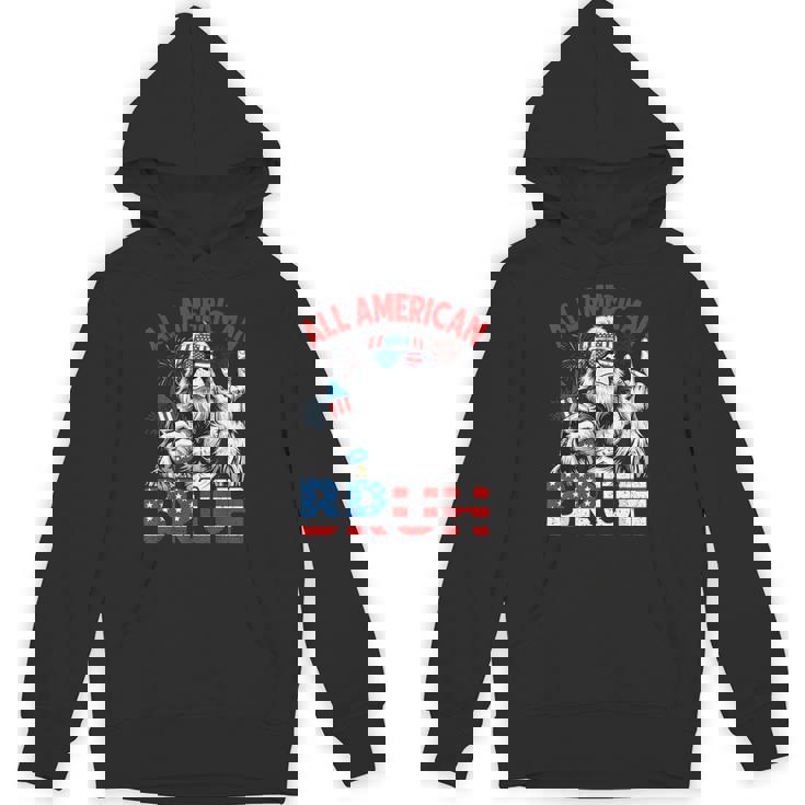 Bruh Bigfoot Merica Rock American Flag Patriotic 4Th Of July Hoodie