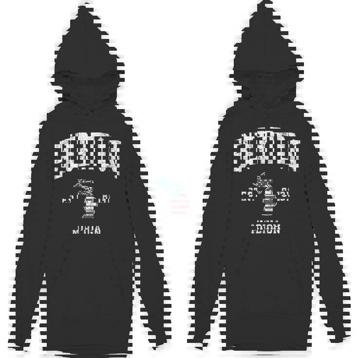 Burton Michigan Mi ヴィンテージ アメリカ国旗 スポーツデザイン パーカー