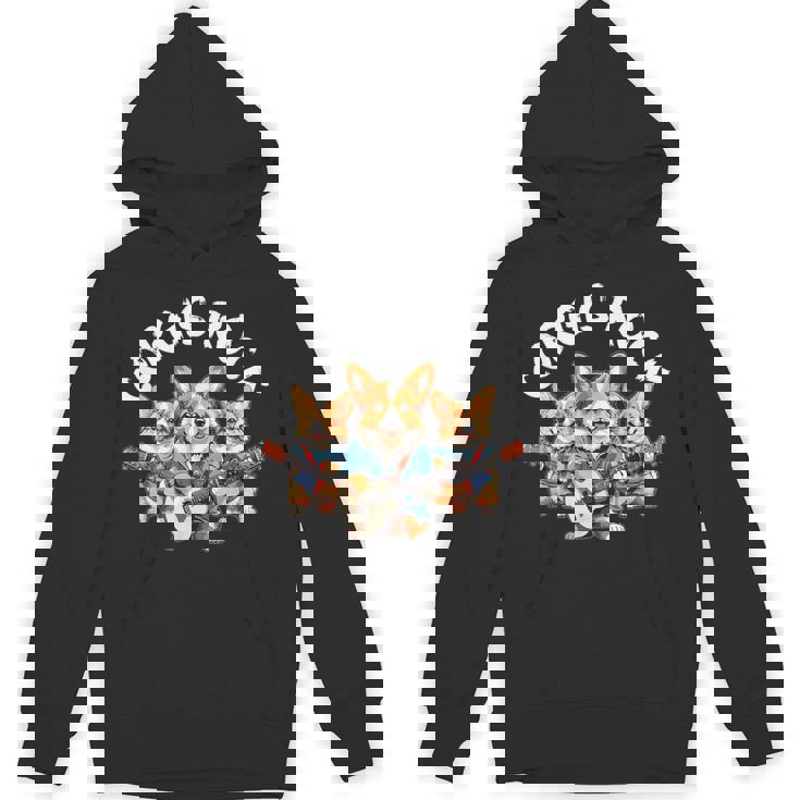 Corgis Rock かわいいコーギー犬トリオ ロックアウト ギターを弾く パーカー