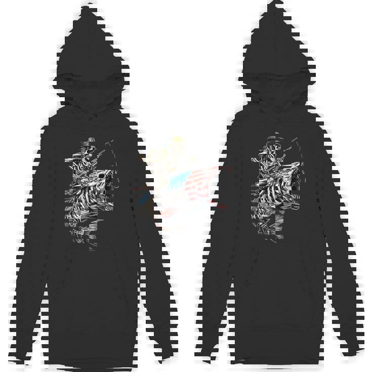 Fishing American Flag Bass Fish Skull Skeleton Fisherman Hoodie