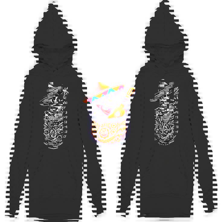 Skeleton Mariachi Guitar Pocket Cinco De Mayo Mexican Hoodie