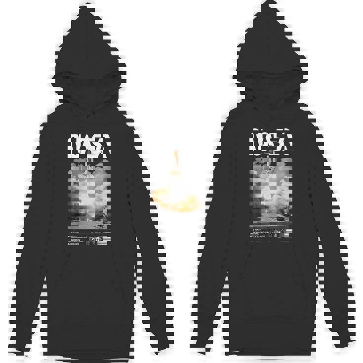 Nasa スペースシャトル打ち上げカラーの黒と白のワームロゴ Hoodie