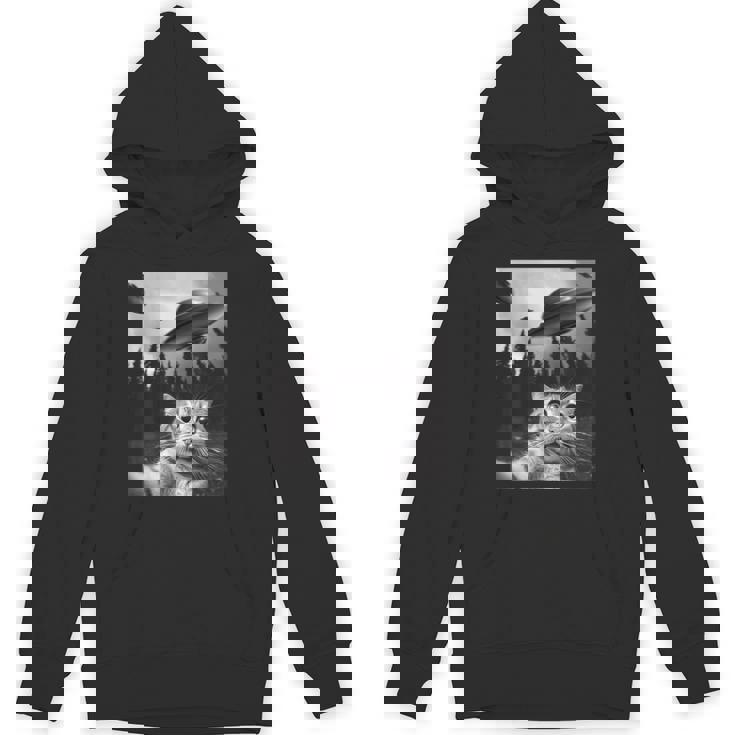 Ufo付き面白い猫セルフィー Hoodie