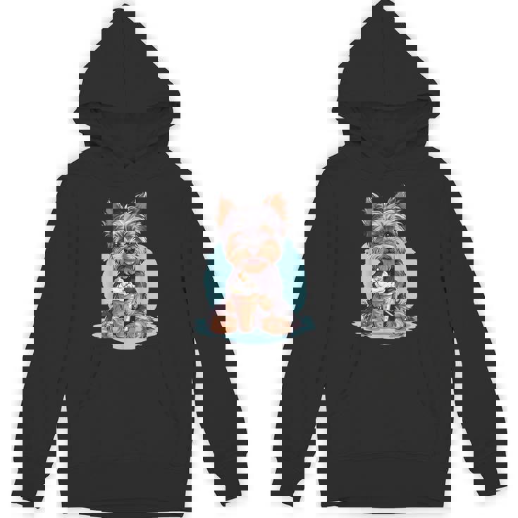 Yorkie Dog アニメ アイスクリームを食べる 夏 かわいい パーカー