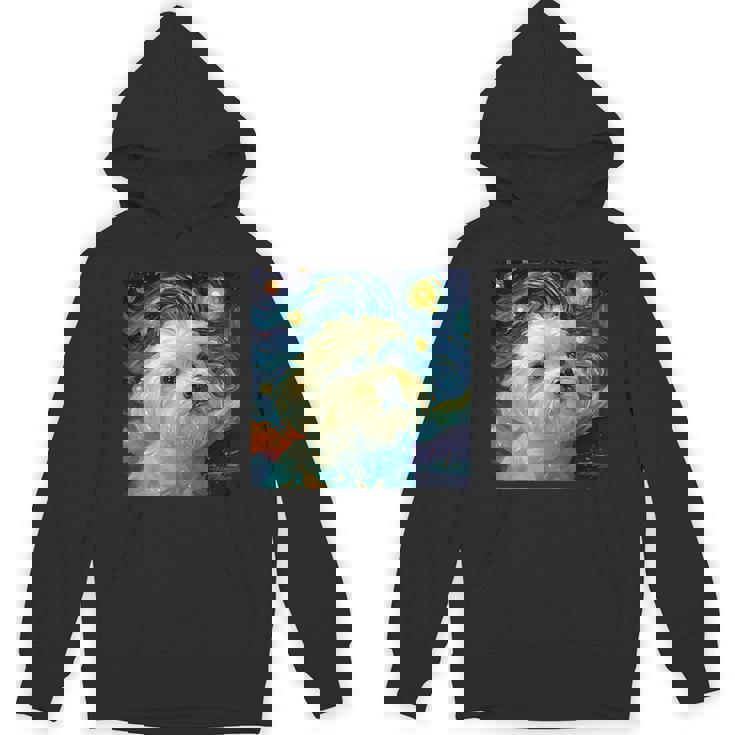 かわいいマルチーズドッグ 星月夜 ヴィンセント・ヴァン・ゴッホ絵画 パーカー