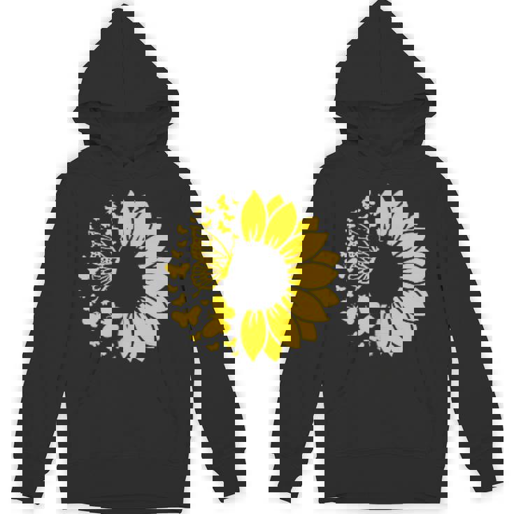 ひまわりと蝶のシルエット、自然の調和。 パーカー