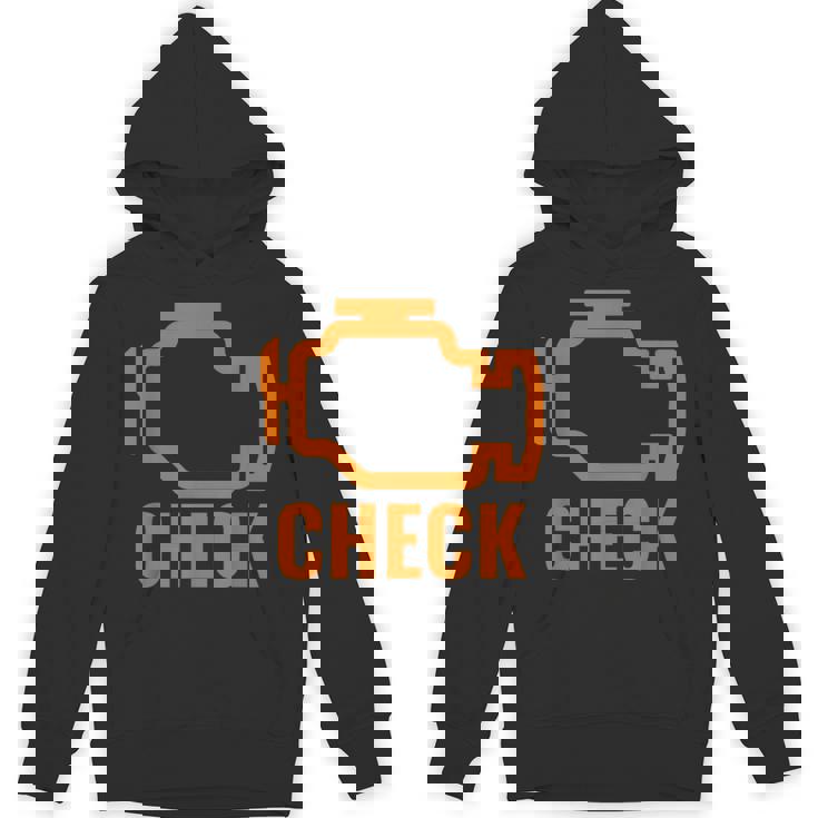 オレンジ色の車のエンジンダッシュボード警告灯 面白いメカニック。 パーカー