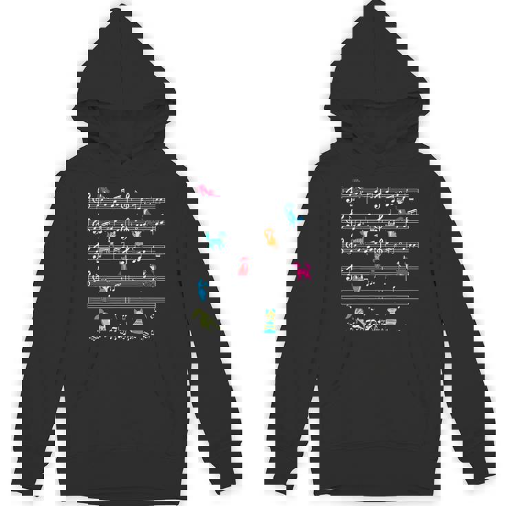 カラフルでかわいい猫 音符 楽譜 パーカー