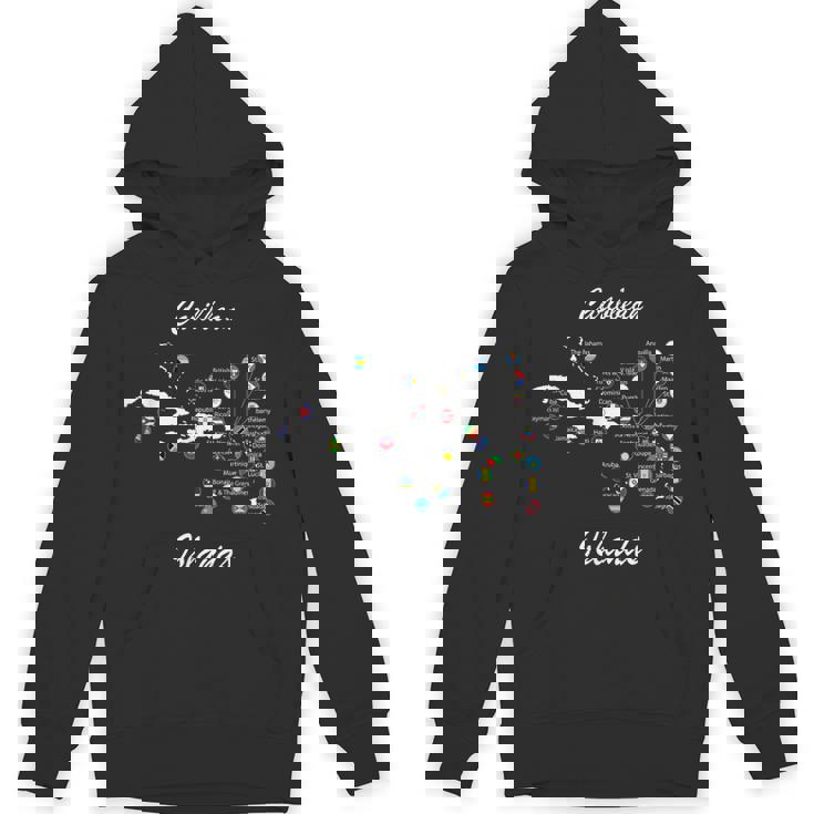 カリブ海諸島の旗と地図、カリブ海の休暇tシャツ パーカー