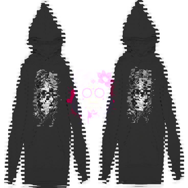 スタイリッシュなマゼンタ サクラ ムエルテ スカルデザイン Dia De Los Muertos パーカー
