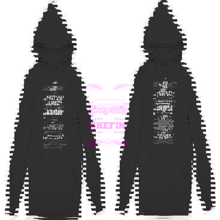 ドイツ語のテキスト「Gleichzeitig Prinzessin Chefin」と書かれた最高のシェフィンの言葉 パーカー