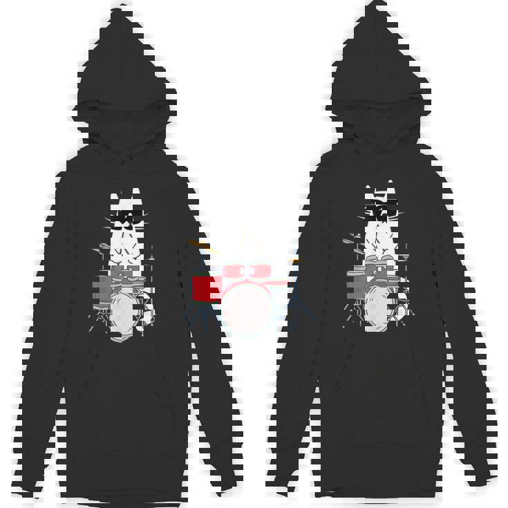 ネコとドラム 猫とサングラス ネコ好き 猫飼い 愛猫家 ドラム ドラムセット バンド ジャズ音楽 ねこ ネコ 猫 Hoodie