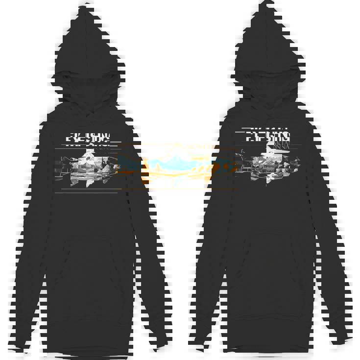 フライフィッシング モンタナ レトロ 風景 トラウト シルエット Hoodie