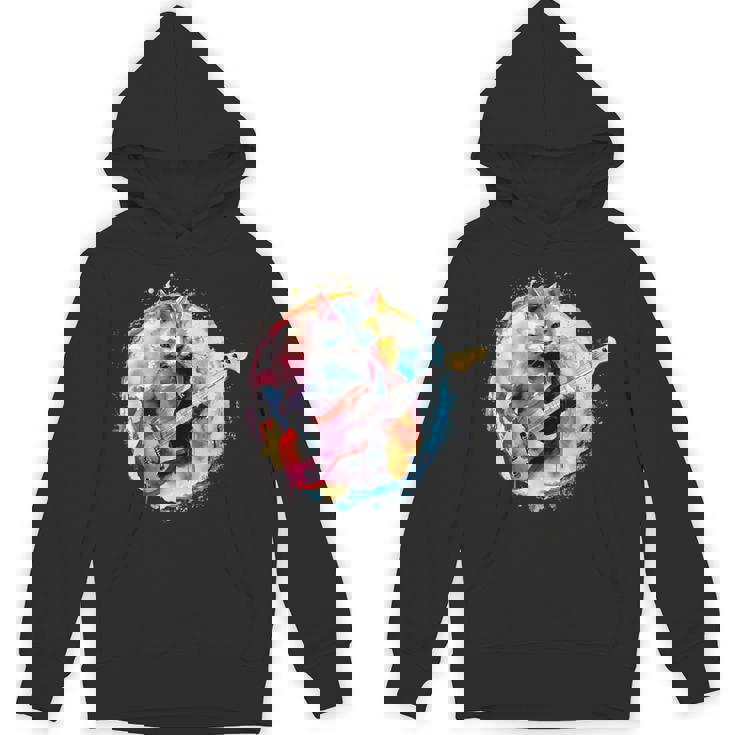 ベースギターを弾く猫水彩グラフィックデザイン パーカー