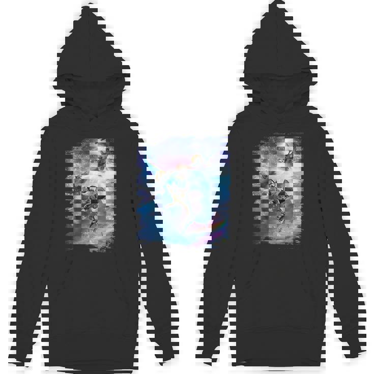 レインボーギャラクシー 宇宙に乗るサメに乗る猫 パーカー