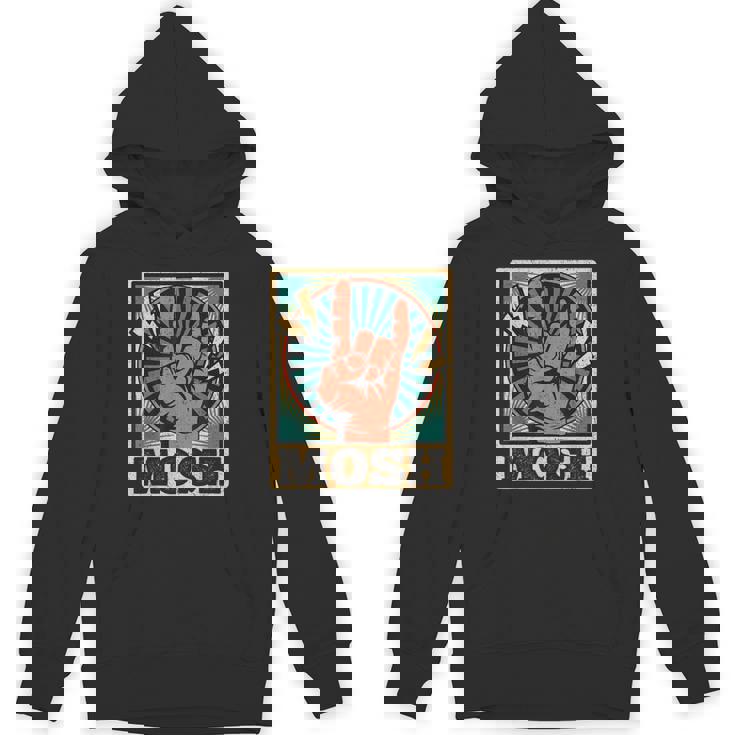 レトロなヴィンテージサインオブザホーンモッシュヘビーロックミュージック パーカー