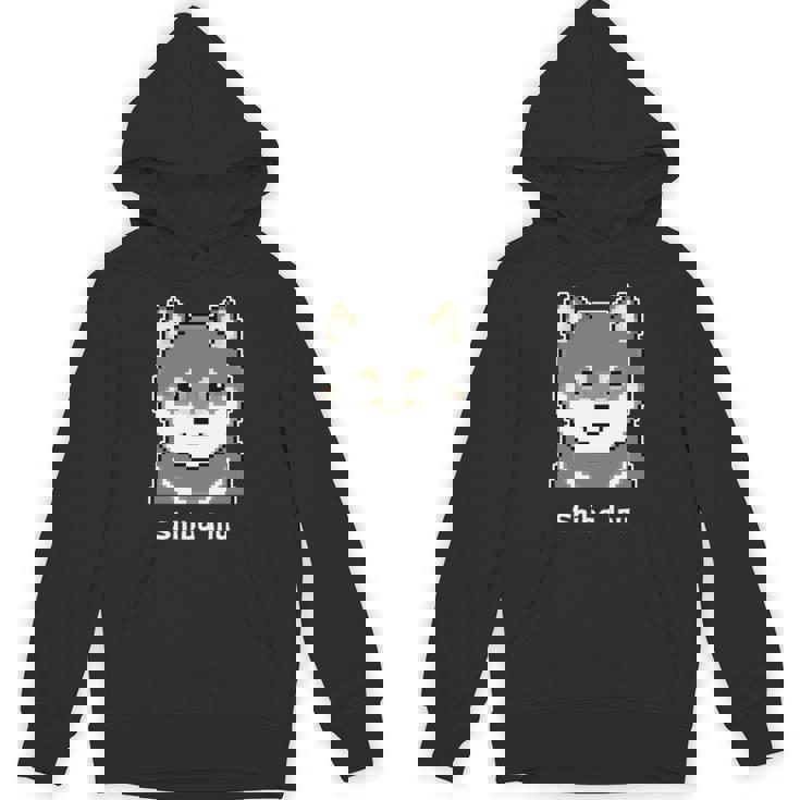 丸顔の黒柴さんのドット絵 長袖tシャツ パーカー